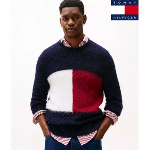 타미힐피거 MW41322 울 알파카 혼방 오버사이즈 플래그 로고 남자 스웨터