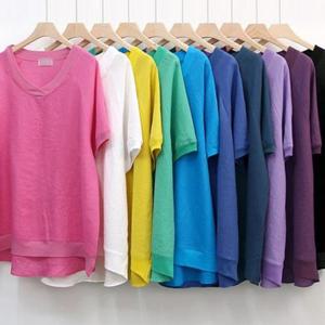 306K153S 반팔티 빅사이즈 브이 컬러 린넨