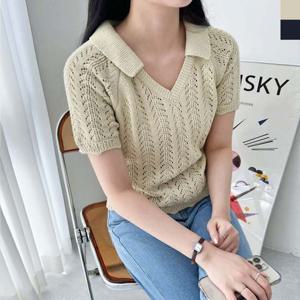 2L-CBB 1031 여자브이카라펀칭반팔니트