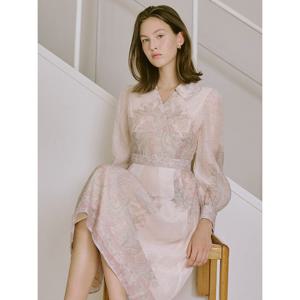 [샤틴]프린트 보더 리본 원피스/S253B660