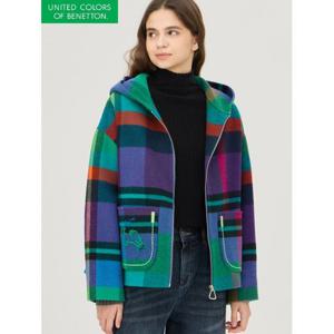 [베네통]칸 체크 후드 숏코트_BACTA4561