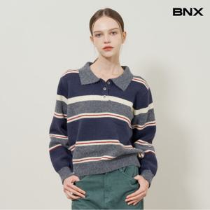 [BNX]스트라이프 버튼업 카라넥 니트 (BX4KP014L0)