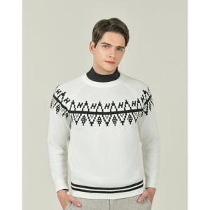 헤지스 골프 25FW 화이트 남성 모헤어 노르딕 패턴 방풍 니트 HUSW5D720OW