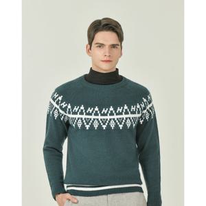 헤지스 골프 25FW 터키쉬블루 남성 모헤어 노르딕 패턴 방풍 니트 HUSW5D720T3