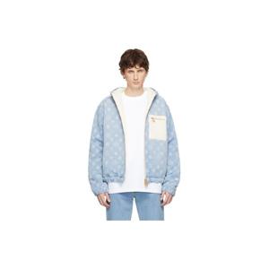 25 FW 카사블랑카 남성 블루   오프 화이트 리버서블 캐시미어 테디 데님 재킷 252195M180012