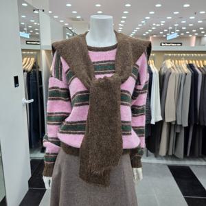 [KL]KKSPL2001 줄무늬어께숄셋트니트