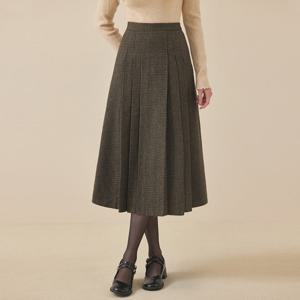 [매긴]플리츠 울 롱 체크 스커트_PBMF5W1SK8230