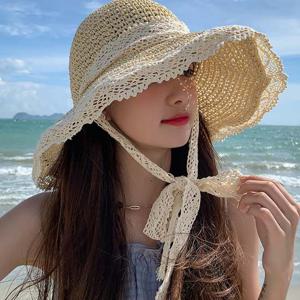 여성 바캉스 휴양지 나들이 패션 레이스 왕골 모자