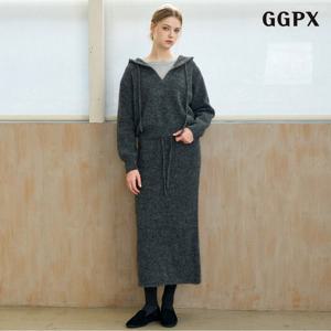 [GGPX]베이직 후드 니트 롱 니트 밴딩 스커트 셋업 (GPDOW016D)