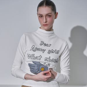 [르니앤맥코이골프] 여성 베이직 레터링 반폴라 긴팔 티셔츠 FN01TS700L