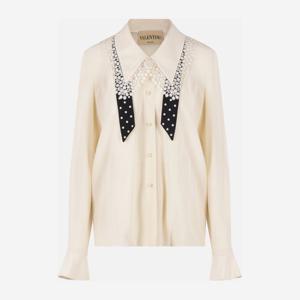 발렌티노 레이스 트림 보우 타이 실크 셔츠 8B3AB855 21BAD6