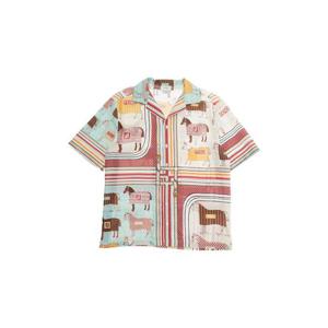 FENDI KIDS Multicolor Bowling Shirt with Cuban Collar and All Over Horse Print in Cotton and Silk Boy JUC108AVVYF0T9H