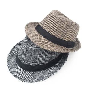 남성 겨울 모직 체크 페도라캡 남자 중절모 카우보이