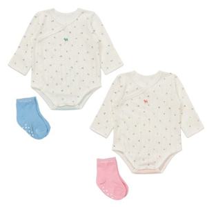 HP블루독베이비26년SS 리프플라워배내바디수트+양말세트2종택1 246170040040