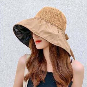 돌돌이 와이드 여성 밀짚 버킷햇 여름 휴가 라탄모자