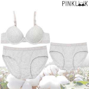 [핑크룩] 순면 봄미베이직 코튼브라팬티3종세트/그레이