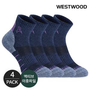 웨스트우드 여성 앞로고 컬러배색 등산 중목양말 4P_PU