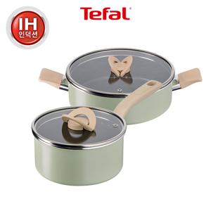 테팔 인덕션 티타늄1X 블라썸 민트 냄비2종(편수18+전골24)