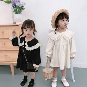 [엠케이] 둥근프릴 유아동 여아 베이지 블랙 원피스 205299