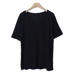 리얼 국산 여성 V넥 5부 루즈핏 무지 반팔티 RNF-WSH-3096-블랙