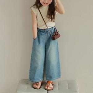 [엠케이] 데님와이드 연청 아동 밴딩 청바지(7-13) 205418