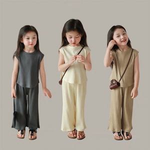 [엠케이] 찰랑골지 아동 민소매 긴바지상하세트(90-120) 205450