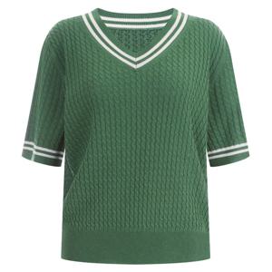 샵앤) 꽈배기 V넥 여성 반팔 니트 티셔츠 FRB-WKN-11927-그린