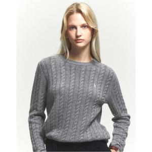 헤지스 여성 24FW 캐시미어 그레이 케이블 라운드넥 스웨터 HSSW4DC85G2