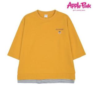 [애플핑크]7부 밑단 스트라이프 배색티 (APK8R501GSY)