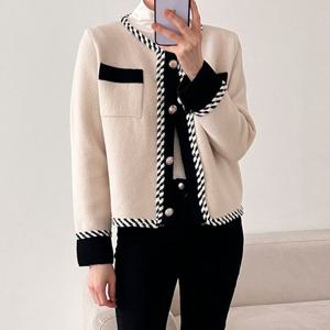 샵앤) 여성 노카라 배색 가디건 자켓 CAT-WJK-3836-아이보리