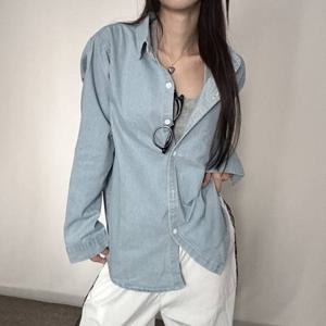 2컬러 여성 캐주얼 루즈핏 데님 카라 셔츠 IN-DN24
