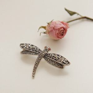 바이데이지 잠자리 가넷 실버 브로치 Bb0446
