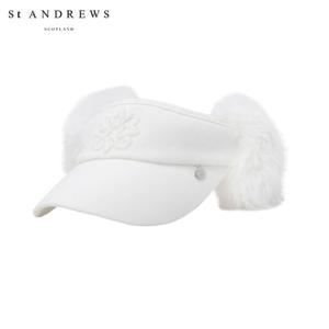 [세인트앤드류스] 여성 심볼 부클 자수 리본 퍼 이어워머 썬바이저