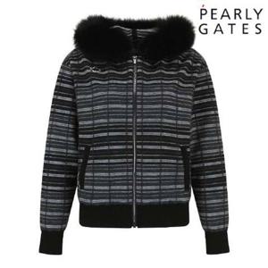 [파리게이츠] [23 WINTER] 여성 바니 스트라이프 퍼 후드 집업 가디건 521C4SD159BK