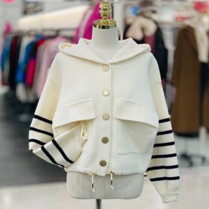 [클리지]소매 단가라 니트 후드 가디건 CO9WJK11-05F