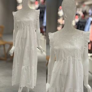 [비너스]60수 레이스펀칭 피콧 화이트 민소매 원피스 파자마 (VGN4511)