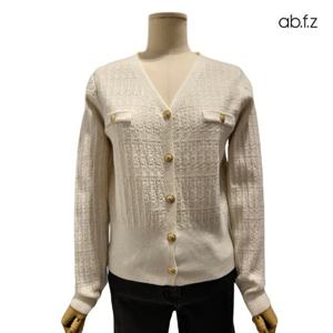[에이비에프지]골드 단추 포인트 V넥 긴팔 니트 가디건 APZ1HY54B