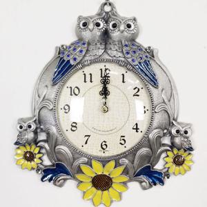 주석도금 해바라기 쌍부엉이 무소음 인테리어 벽시계