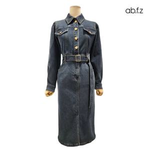 [에이비에프지]벨티드 슬림핏 데님 긴팔 원피스 APZ1QO31B