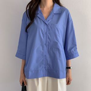 샵앤) 여성 카라넥 세련된 루즈핏 7부소매 아우터 블라우스 CAT-WBL-4237-크림베이지