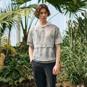 [챌린저] 남성 빅로고 프린트 후드 반팔 우븐탑 그레이