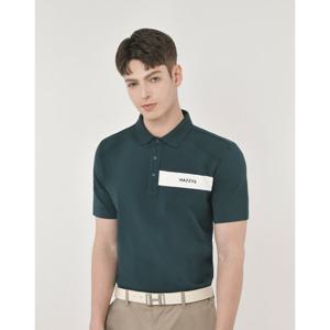 헤지스 골프 25SS ONLINE EXCLUSIVE 그린 남성 가슴 배색 로고 반팔 카라 니트 HUSW5B901E3