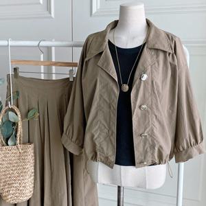 샵앤) 여성 테일러드 카라넥 밑단 스트링 바스락 7부소매 셔츠 DGB-WBL-4337-모카