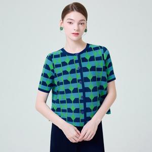 [요이츠]멀티 조각 프린트 반팔 라운드 플리츠 자켓_YI06WNPJK02