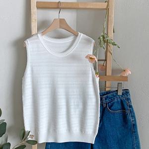 샵앤) 여성 라운드넥 가로짜임 민소매 레이어드 니트 티셔츠 BONG-WKN-4359-아이보리