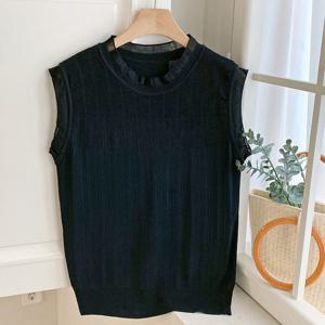 샵앤) 여성 레이스 라운드넥 민소매 레이어드 니트 티셔츠 JR-WKN-4366-블랙