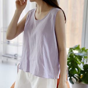 샵앤) 국산 여성 라운드넥 여유핏 무지 민소매 린넨 티셔츠 SML-WSH-4431-블랙