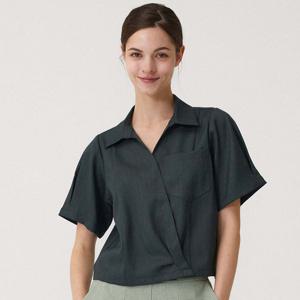 샵앤) 여성 카라넥 슬림한 사선절개 디자인 반팔 셔츠 블라우스 CL-WBL0447