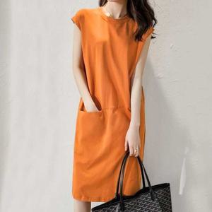 샵앤) 여성 라운드넥 무지 여름 포켓 무릎 원피스 WON-WDR-WAC2E19