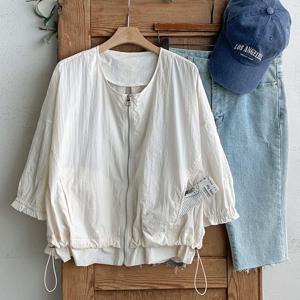 샵앤) 여성 노카라 7부소매 여름 집업 점퍼 BONG-WJP-4519-아이보리